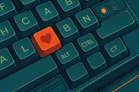 Illustrazione di una tastiera con un tasto a forma di cuore, simbolo di tecnologia progettata per le persone